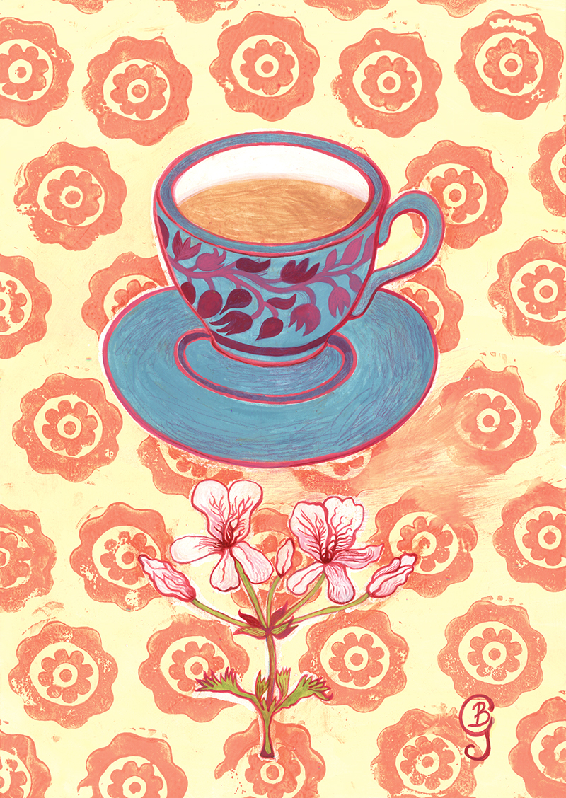 Tea & Geraniums - artwork by Bronwen Glazzard